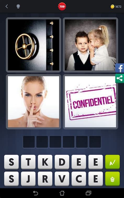 4 Images 1 Mot Coffre + Enfants + Chut + Confidentiel.